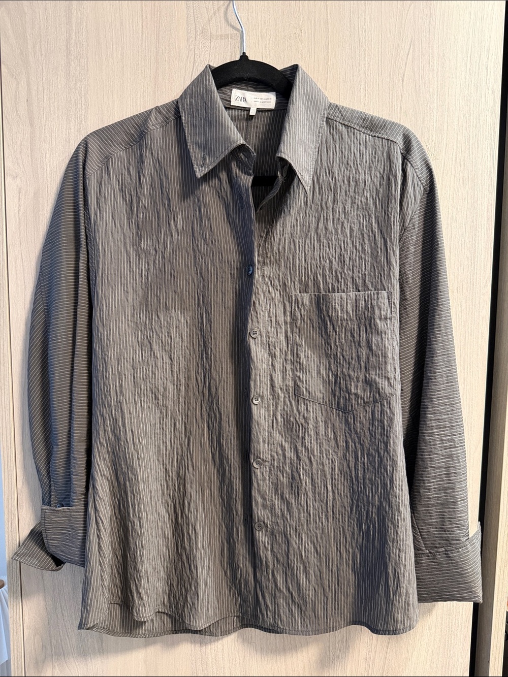 Zara Crinkle Gray Long-Sleeve Button-Up Shirt